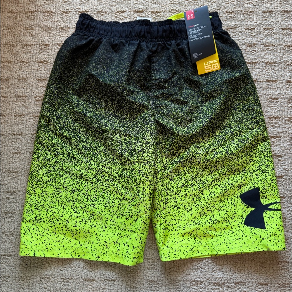 NWT - Under Armour Boy’s Black and Yellow Swim Trunks size M